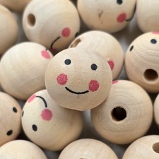 50 pieces wooden beads 20mm Macrame round face crafting craft Figurine Head Bead