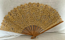  Vintage hand held fan gold lace on bamboo evening wedding party fan 