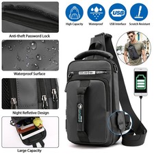 Men's Crossbody Bag Shoulder Sling Bag Anti-theft Lock Chest Bag With USB Port
