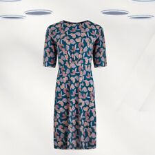 Ex Weird Fish Women’s 3/4 Sleeve Organic Cotton Jersey Swing Dress in Sea Blue