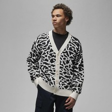 Nike Air Jordan Flight Heritage Cardigan Black Sweater Mens DV7573-030 Sz L