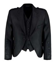 Scottish Black Wool Argyle Kilt Jacket Vest Wedding Jacket | Chest 34” to 54"