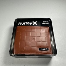 Hurley Wallet Bifold Minimalist Mens One Size Brown Textured Cognac Logo NWT