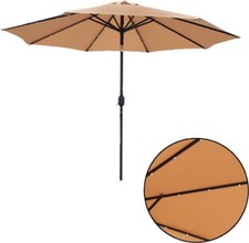 Khaki 2.7m LED Light Solar Parasol -Lightweight -Tilt Outdoor Sunshade Umbrella