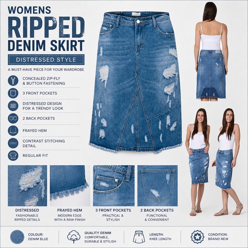 Womens denim skirt distressed - womens,