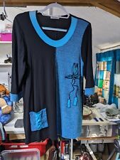 Solena Black/Blue 3/4 Sleeve Boho Tunic Top - Size L