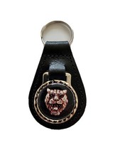 BLACK LEATHER KEYRING/ FOB DEPICTING THE CLASSIC JAGUAR  LOGO /CAR IMAGE