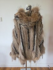 Real Fox Fur Poncho With Hood One Size