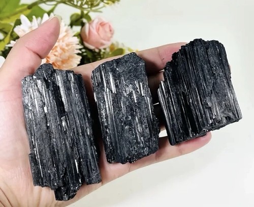 Raw black tourmaline crystal - raw,