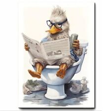 Duck on Toilet Funny Bathroom Artwork Printed on Metal Sign Waterproof