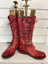 Socofy   long red embroidered knee calf boots Shoes floral lace up Zip  [DE]