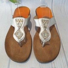 SCHOLL Ladies UK 5 SANDALS Shoes Silver Leather Embellished Toe Post Thong