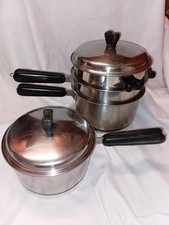Vintage Polaris 18/8 Stainless Steel Copper Bottom  Pan Set, Steamer, Bain Marie