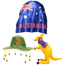 AUSTRALIA FANCY DRESS CAPE HAT KANGAROO INFLATABLE  3 PIECE AUSSIE DAY PACK