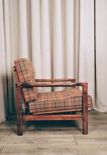 Vintage armchair mid century modern design tartan plaid natural wool 