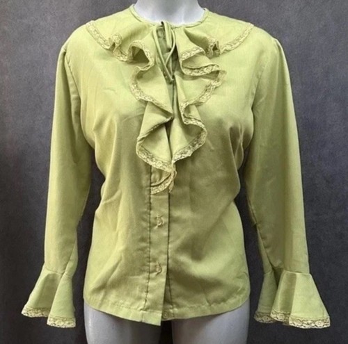 Vtg ruffle jabot blouse shirt - ruffle,