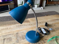 Vintage MCM look Gooseneck Swan Neck Prussian Blue Table Desk Lamp pat tested