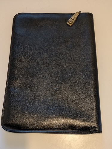 Vintage black leather document - black,