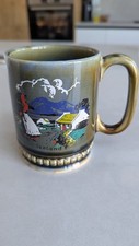 Vintage Wade Irish Porcelain Coffee Mug. Irish Lady, Landscape & Cottage Scene.