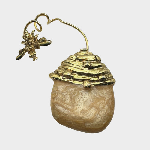 Beehive honey pot brooch - honey,