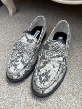 Dune Size 6 Black and Grey Leather Snakeskin Loafers Shoes Slip On