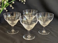 Vintage Stuart Crystal Art Deco Moulded Rings Champagne Coup Glasses