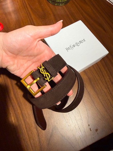 Ysl brown suede belt - brown,
