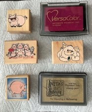 Bundle 5 Pig Rubber Stamps + 2