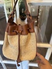 Arket Authentic Straw Bucket Bag Tan Leather Trim Shoulder Bag Immaculate