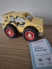 LITTLE TOWN Wooden Yellow Race Car BNWT
