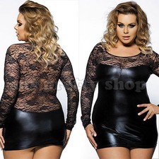 Black Faux Leather Lace Dress