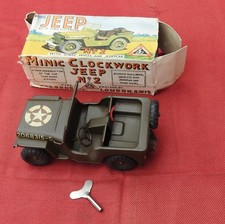 1950's TIN PLATE TRIANG LINES BROS MINIC CLOCKWORK TOY NO2 US MILTARY JEEP+ BOX