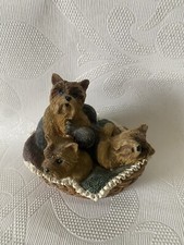 Yorkshire Terriers In A Basket Vintage Collectible Dog Yorkie Figurine