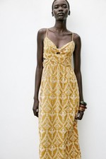 Zara mustard embroidered midi