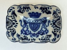 Antique French Faience Miniature Plate Pin Dish Coat Arms Tin Glaze France C1900