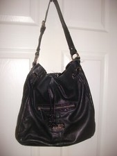 Black Leather Carpisa Bag VGC. Lovely Pattern To The Strap And Sides