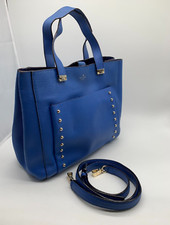 Kate Spade blue leather tote bag VGC w/ long strap Austin Street Cassidy studded