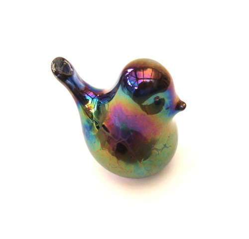 Small irridescent glass bird - small,