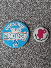 Energy Fuel Tin Badges 1970s