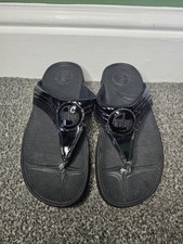 FITFLOP Walkstar UK Size 4 Black Patent Sandals 