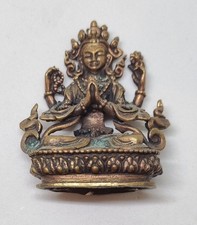 3.5 inch Old Chenrezig 4 arms Brass Vintage Buddha Statue