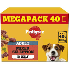 40 x 100g Pedigree Adult Wet Dog Food Pouches Mixed Selection in Jelly Mega Pack