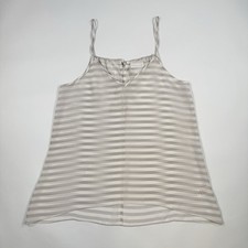 The White Company Blouse Vest Top UK 10 100% Silk Striped Grey White Strappy