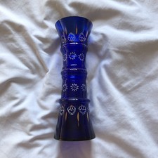 Bohemian Czech Vintage Colbalt Blue Handpainted Enamel & Gold Glass Vase.