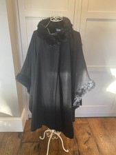 Black Faux Fur Trim Winter Cape Coat Plus Size L/XL 18/20/22