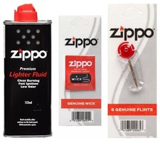 Genuine Original Zippo Premium Lighter Fuel Fluid Refill, Wick & Flints