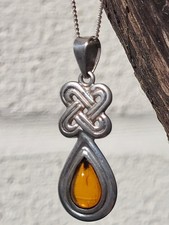 Vintage 925 Sterling Silver Genuine baltic Amber Pendant, On 925 Silver Chain