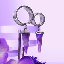 Amethyst and Silver Dangle Plug / Tunnel / Gauge