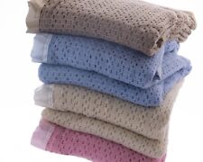 Cellular Wool Blanket Traditional Luxury Lightweight Satin Ribbon Trim 4 Colours