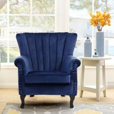 Velvet Armchair Sofa Chair High Back Wing Accent Chairs Soft Padded Wooden Legs
